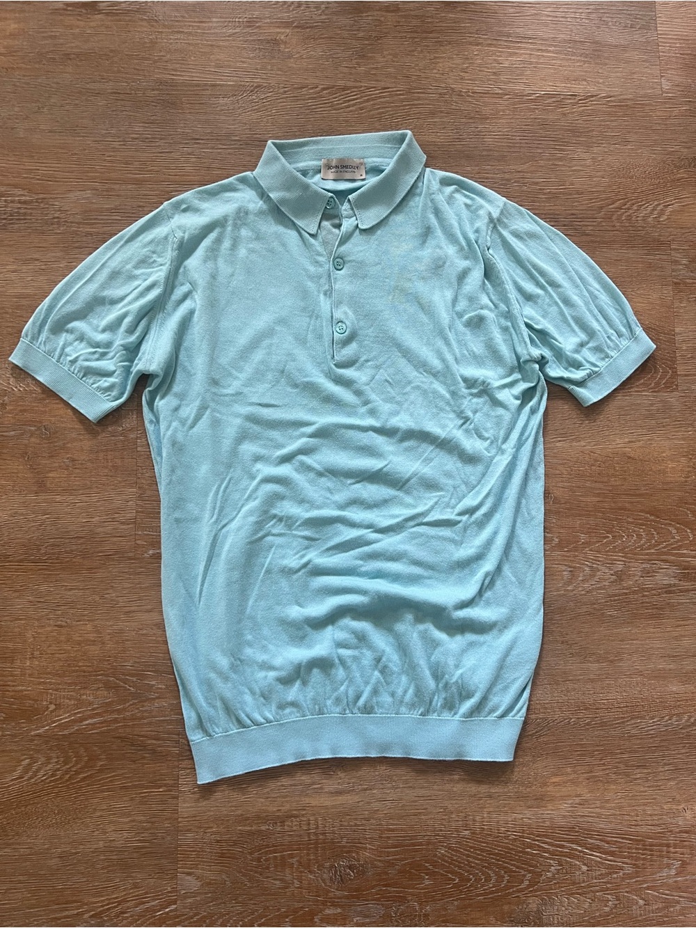 John Smedley Sea Island Cotton Knit Polo | Aqua Blue | Medium | Made in England